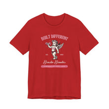 Load image into Gallery viewer, Built Different Cupid Fitness Tee — 'Built Different' Cherub Weightlifting Graphic T-Shirt
