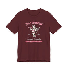 Load image into Gallery viewer, Built Different Cupid Fitness Tee — 'Built Different' Cherub Weightlifting Graphic T-Shirt