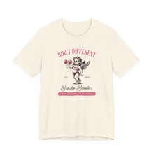 Load image into Gallery viewer, Built Different Cupid Fitness Tee — 'Built Different' Cherub Weightlifting Graphic T-Shirt