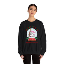 Load image into Gallery viewer, Merry Fitmas and a Happy New Rear Snowglobe Unisex Crewneck Sweatshirt - Festive Holiday Sweatshirt for All Occasions