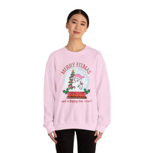 Load image into Gallery viewer, Merry Fitmas and a Happy New Rear Snowglobe Unisex Crewneck Sweatshirt - Festive Holiday Sweatshirt for All Occasions