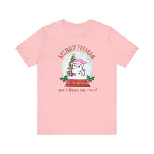Load image into Gallery viewer, Merry FITMAS and a Happy New Rear Snowglobe Unisex Tee - Holiday Fitness Shirt for Gym Lovers