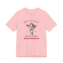 Load image into Gallery viewer, Built Different Cupid Fitness Tee — 'Built Different' Cherub Weightlifting Graphic T-Shirt
