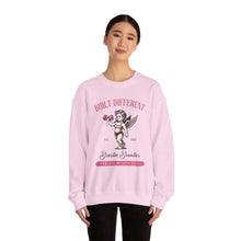 Load image into Gallery viewer, Built Different Beastin' Beauties Crewneck Sweatshirt — Vintage Cherub Weightlifting Graphic
