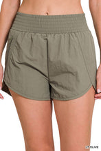 Load image into Gallery viewer, WINDBREAKER SMOCKED WAISTBAND SHORTS with zipper pockets
