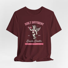 Load image into Gallery viewer, Built Different Cupid Fitness Tee — 'Built Different' Cherub Weightlifting Graphic T-Shirt
