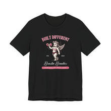 Load image into Gallery viewer, Built Different Cupid Fitness Tee — 'Built Different' Cherub Weightlifting Graphic T-Shirt
