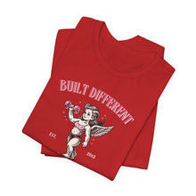 Load image into Gallery viewer, Built Different Cupid Fitness Tee — 'Built Different' Cherub Weightlifting Graphic T-Shirt
