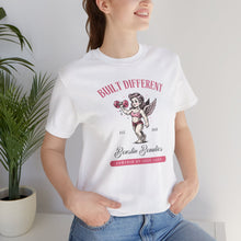 Load image into Gallery viewer, Built Different Cupid Fitness Tee — 'Built Different' Cherub Weightlifting Graphic T-Shirt
