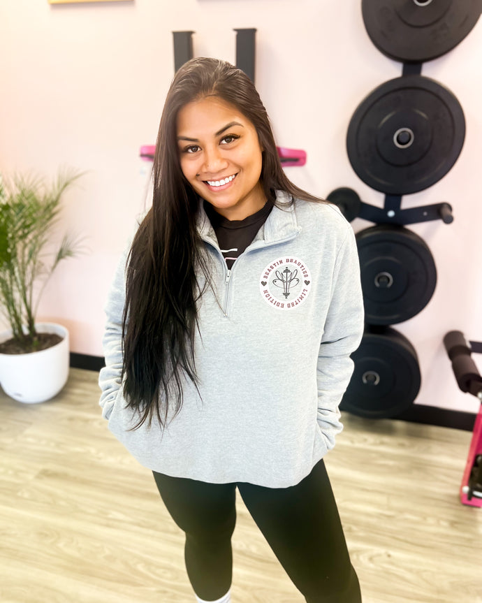 Gray BB Limited Edition Pocketed Quarter Zip Sweater